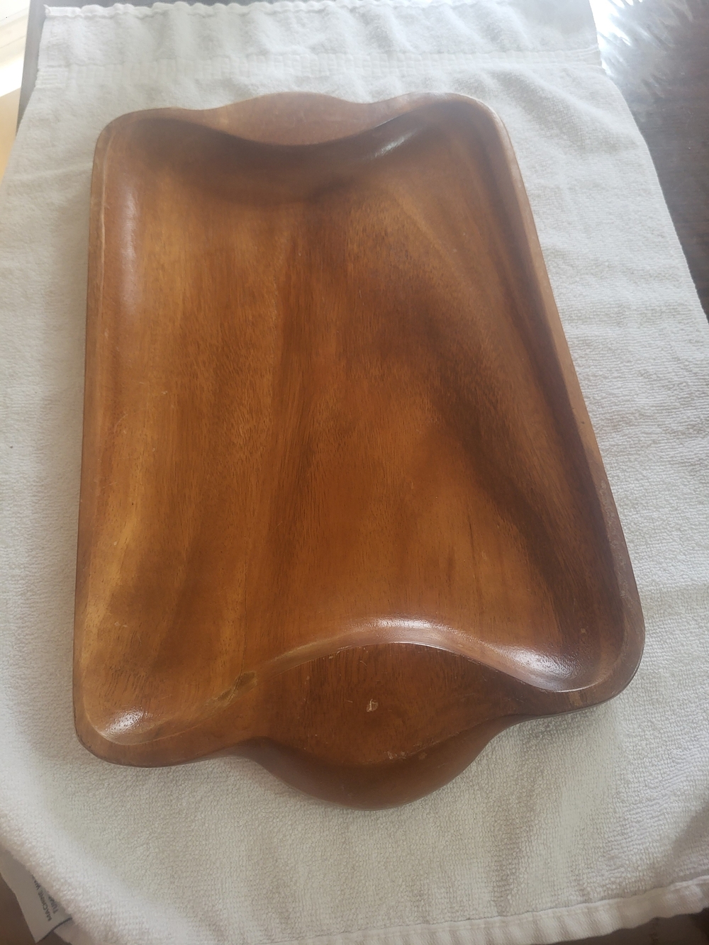 mid-century monkey pod wood tray